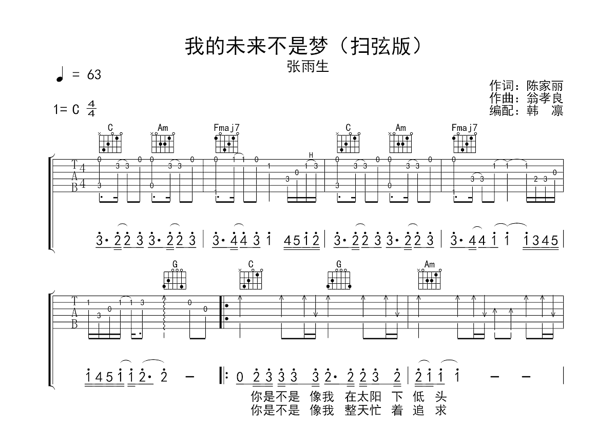 我的未来不是梦吉他谱预览图