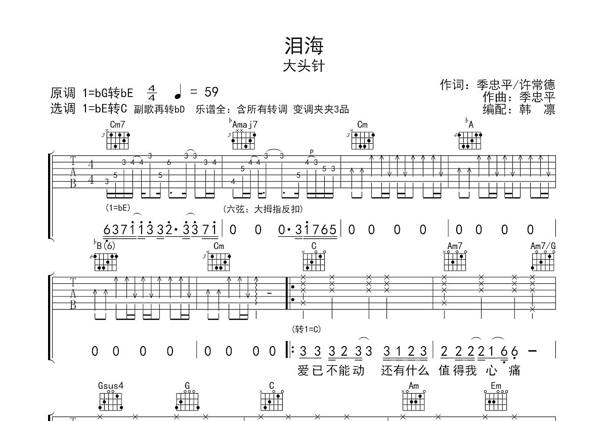 泪海吉他谱预览图