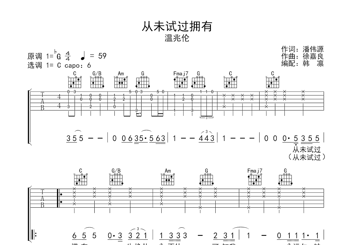 从未试过拥有吉他谱预览图