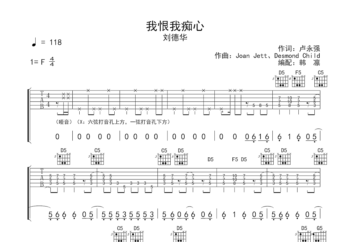 我恨我痴心吉他谱_刘德华_F调弹唱