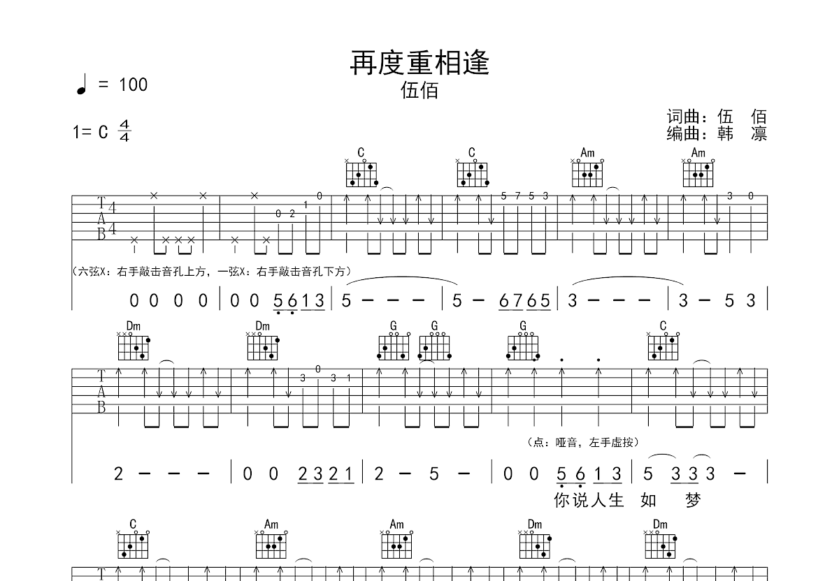 再度重相逢吉他谱预览图