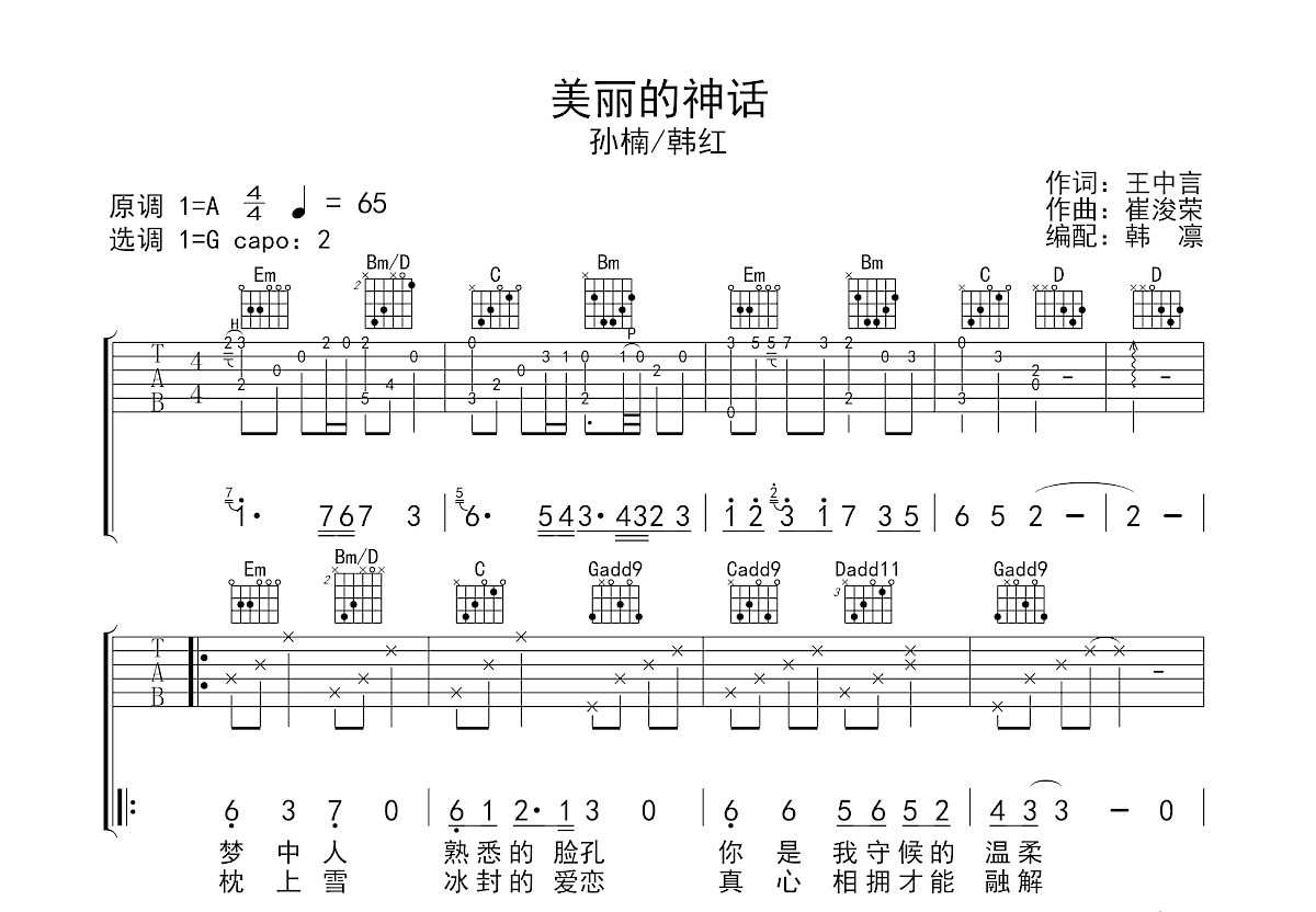 美丽的神话吉他谱预览图