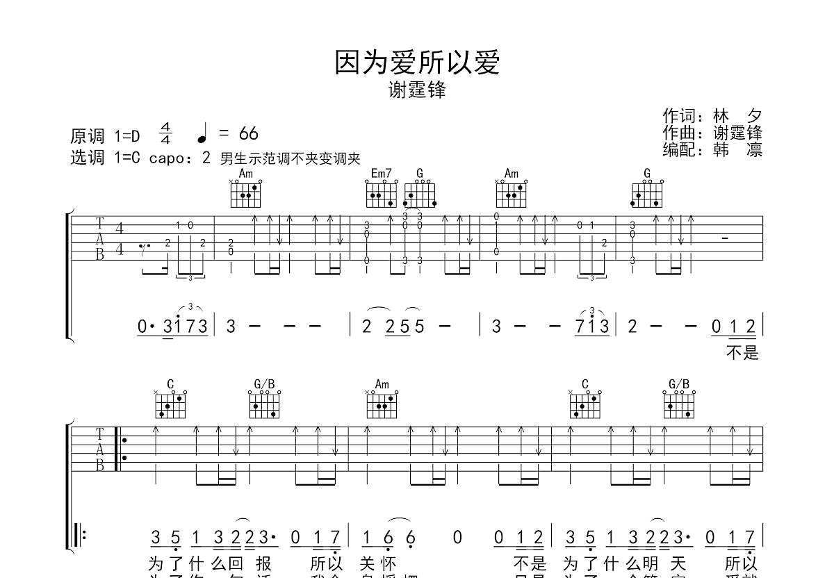 因为爱所以爱吉他谱预览图