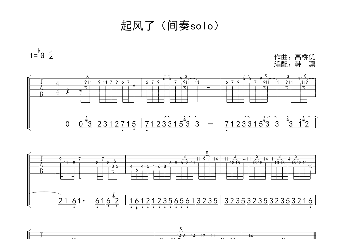 起风了吉他谱预览图