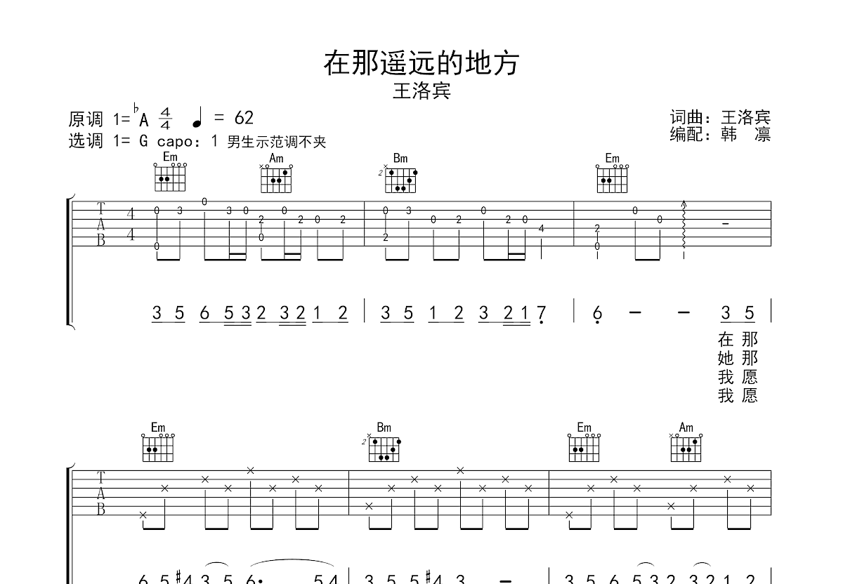 那遥远的地方吉他谱_王洛宾_G调弹唱