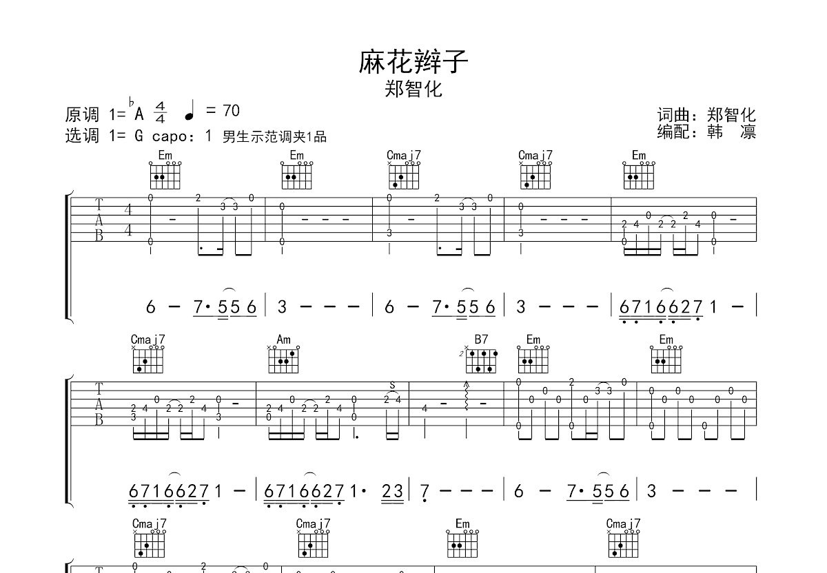 麻花辫子吉他谱预览图