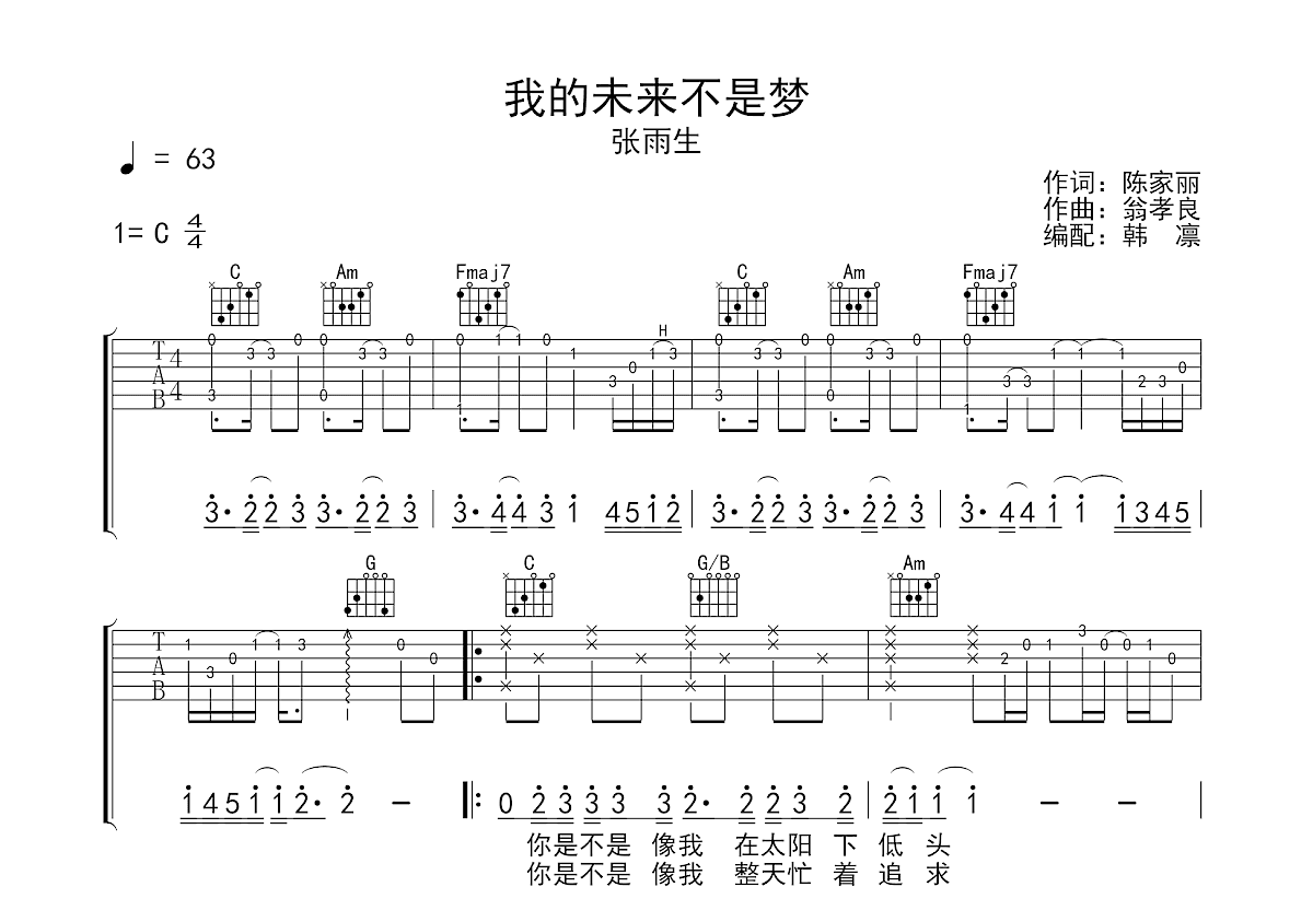 我的未来不是梦吉他谱预览图