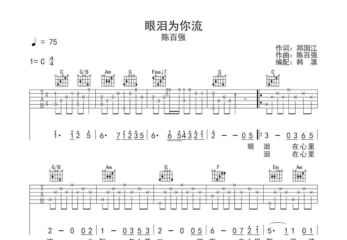 眼泪为你流吉他谱预览图