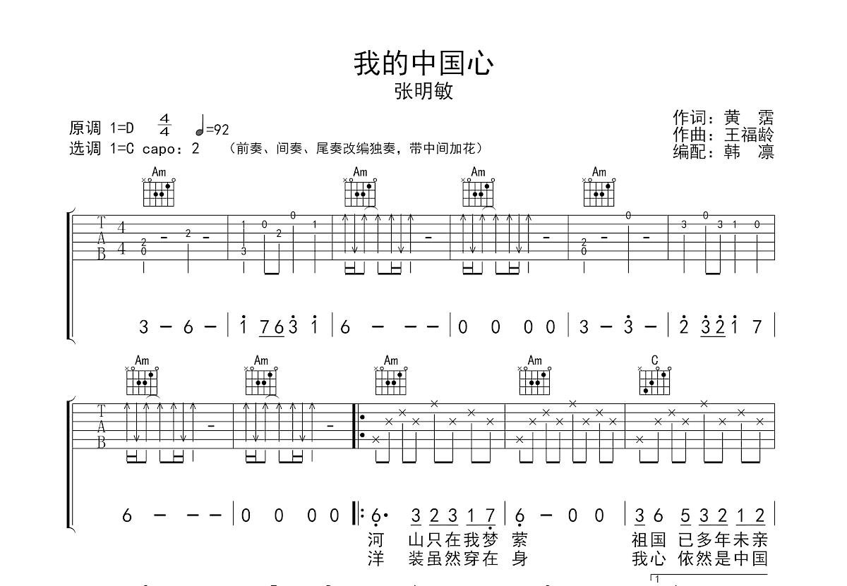 我的中国心吉他谱预览图