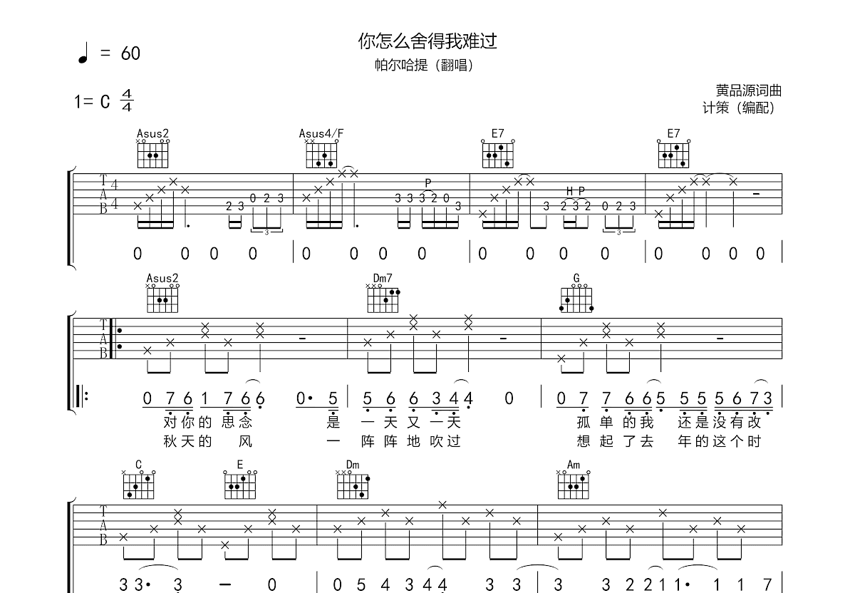 你怎么舍得我难过吉他谱预览图