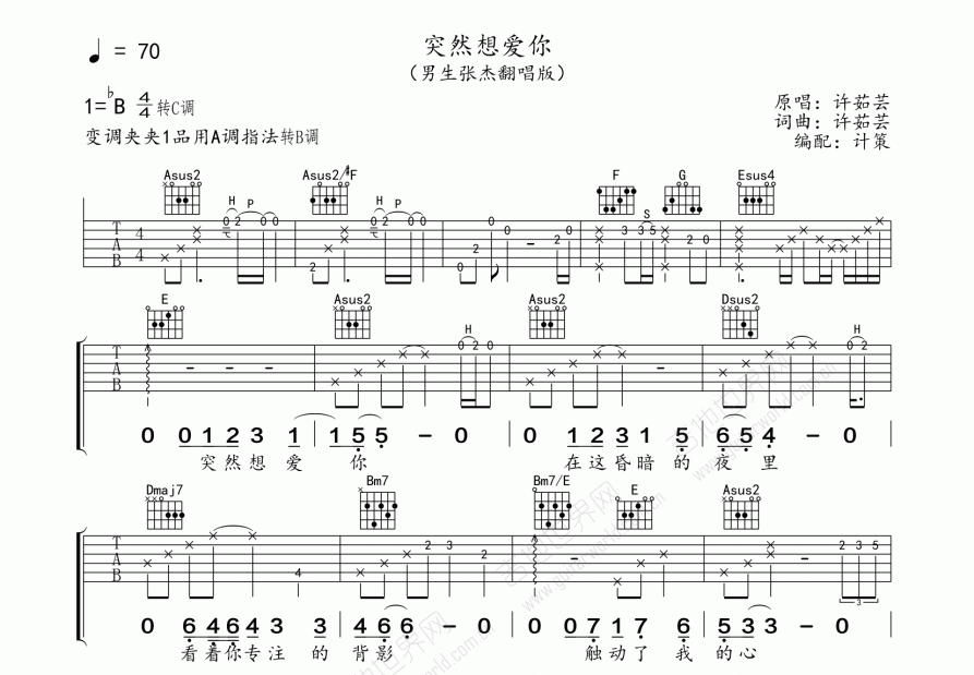 突然想爱你吉他谱预览图