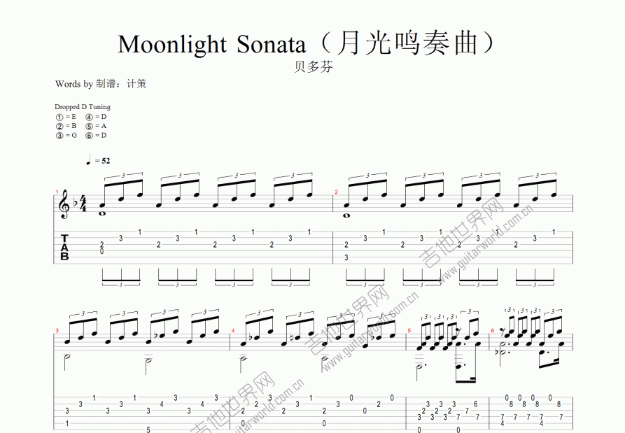 Moonlight Sonata（月光鸣奏曲）吉他谱预览图