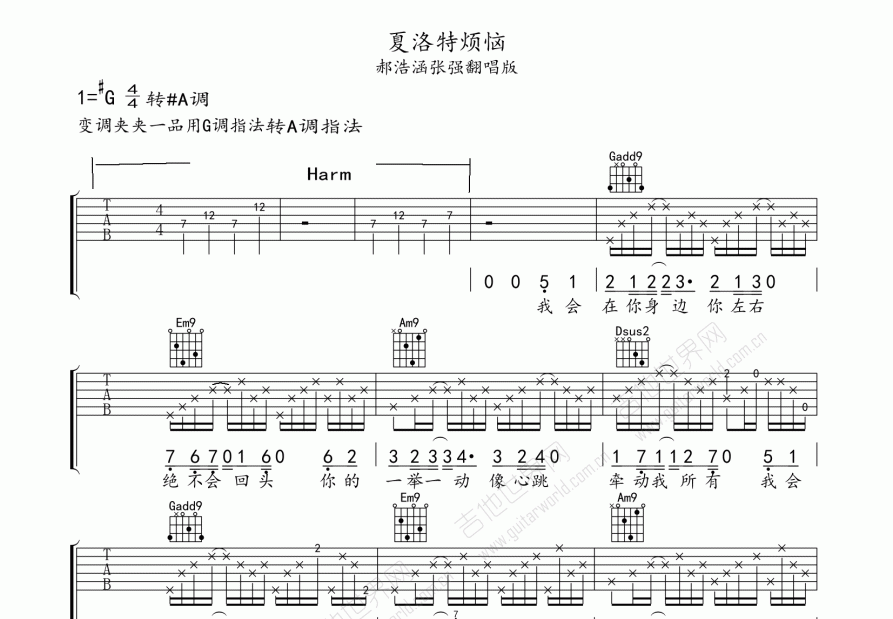 夏洛特烦恼吉他谱预览图