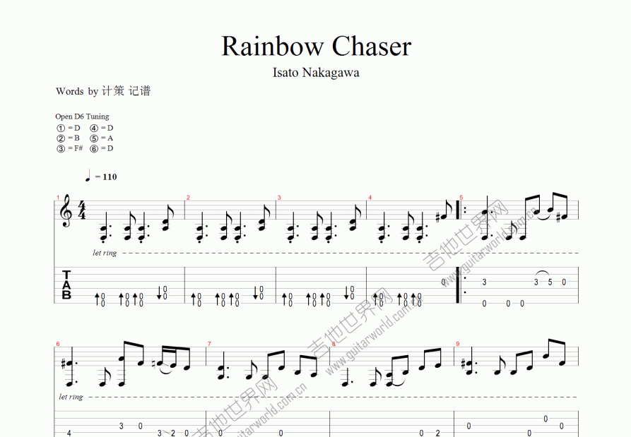 Rainbow chaser吉他谱预览图