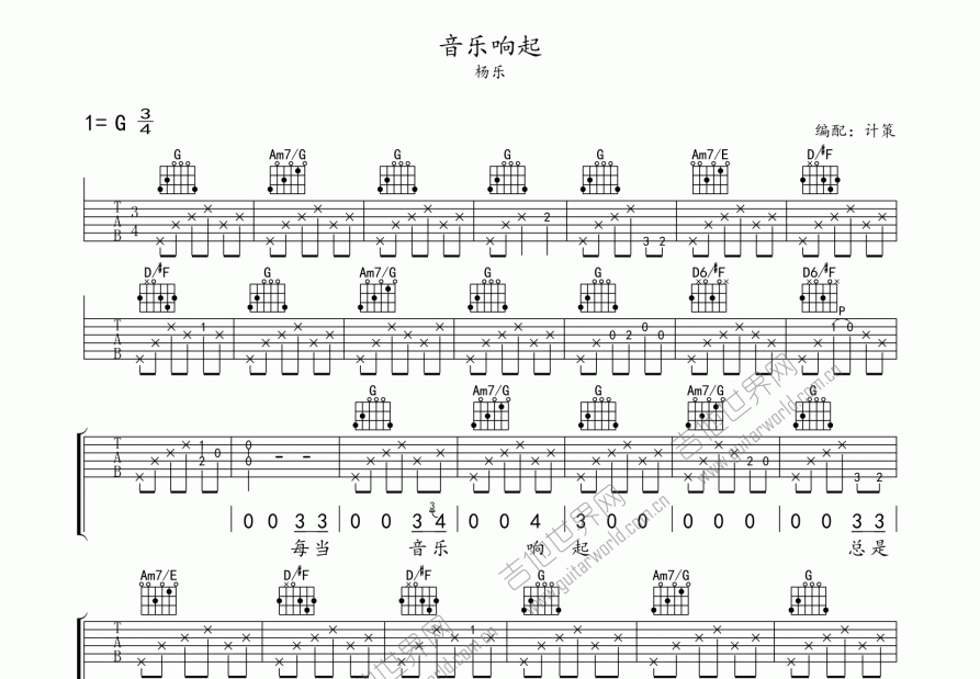 音乐响起吉他谱预览图