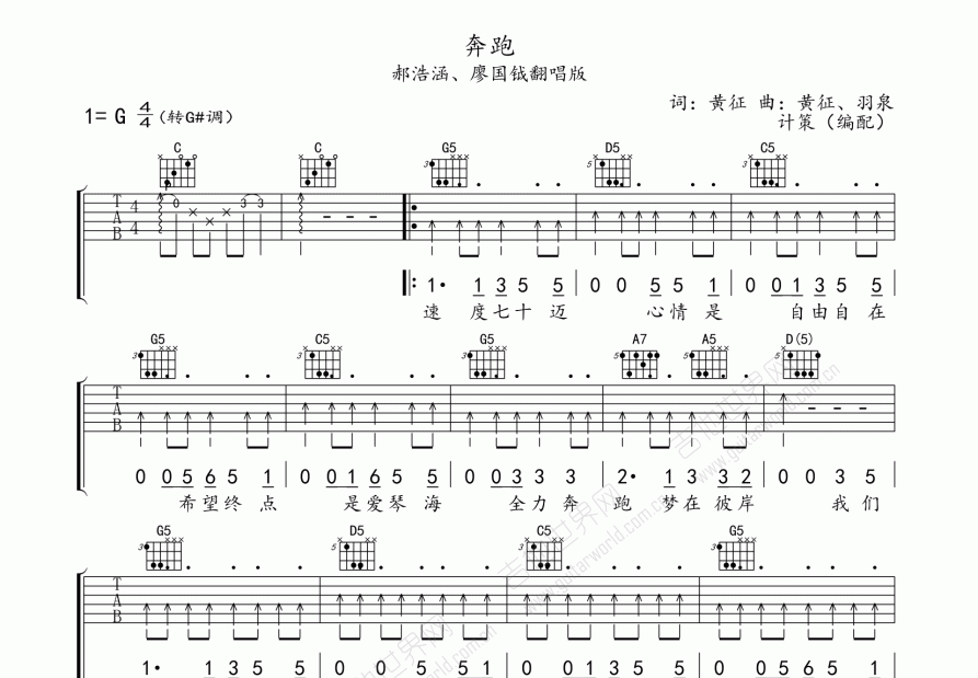 奔跑吉他谱预览图