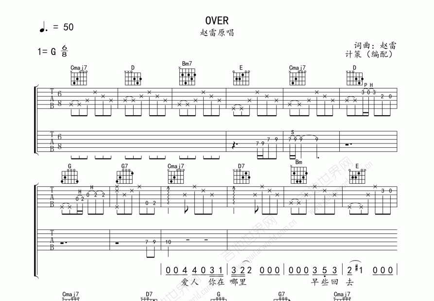 Over吉他谱预览图