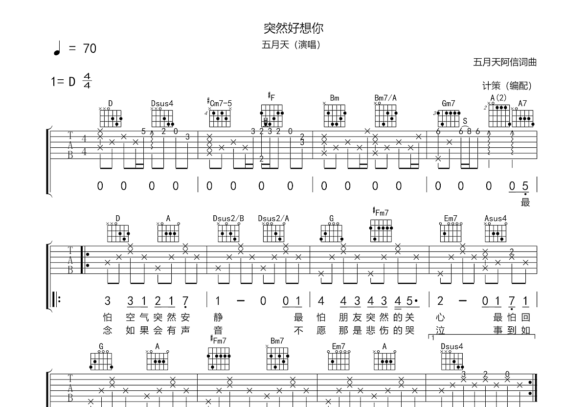 突然好想你吉他谱预览图