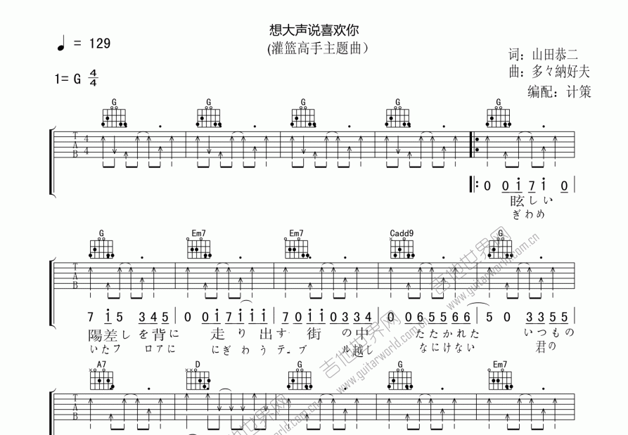 君が好きだと叫びたい吉他谱预览图