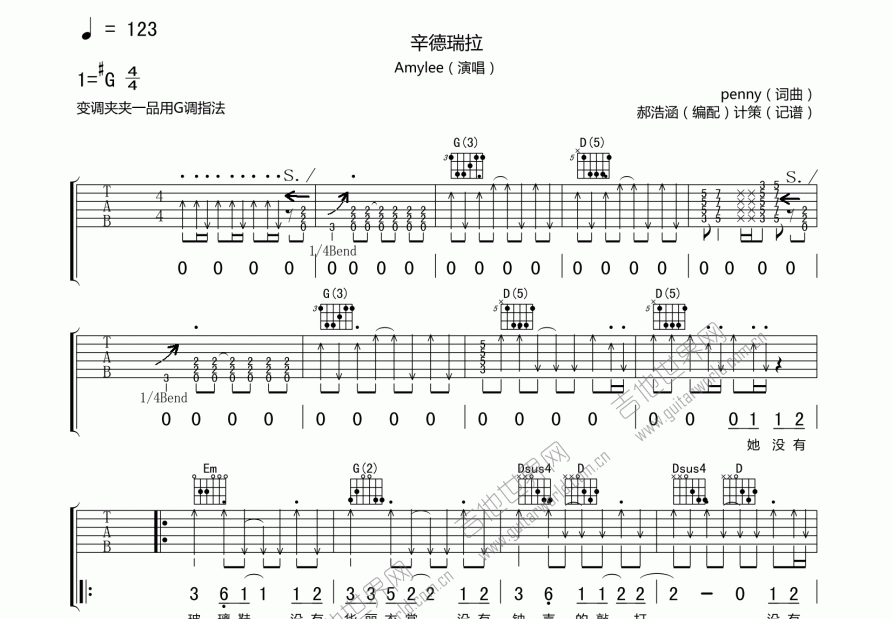 辛德瑞拉吉他谱预览图