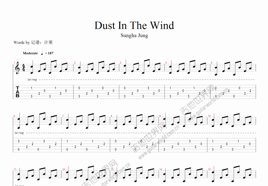 Dust in the wind吉他谱预览图