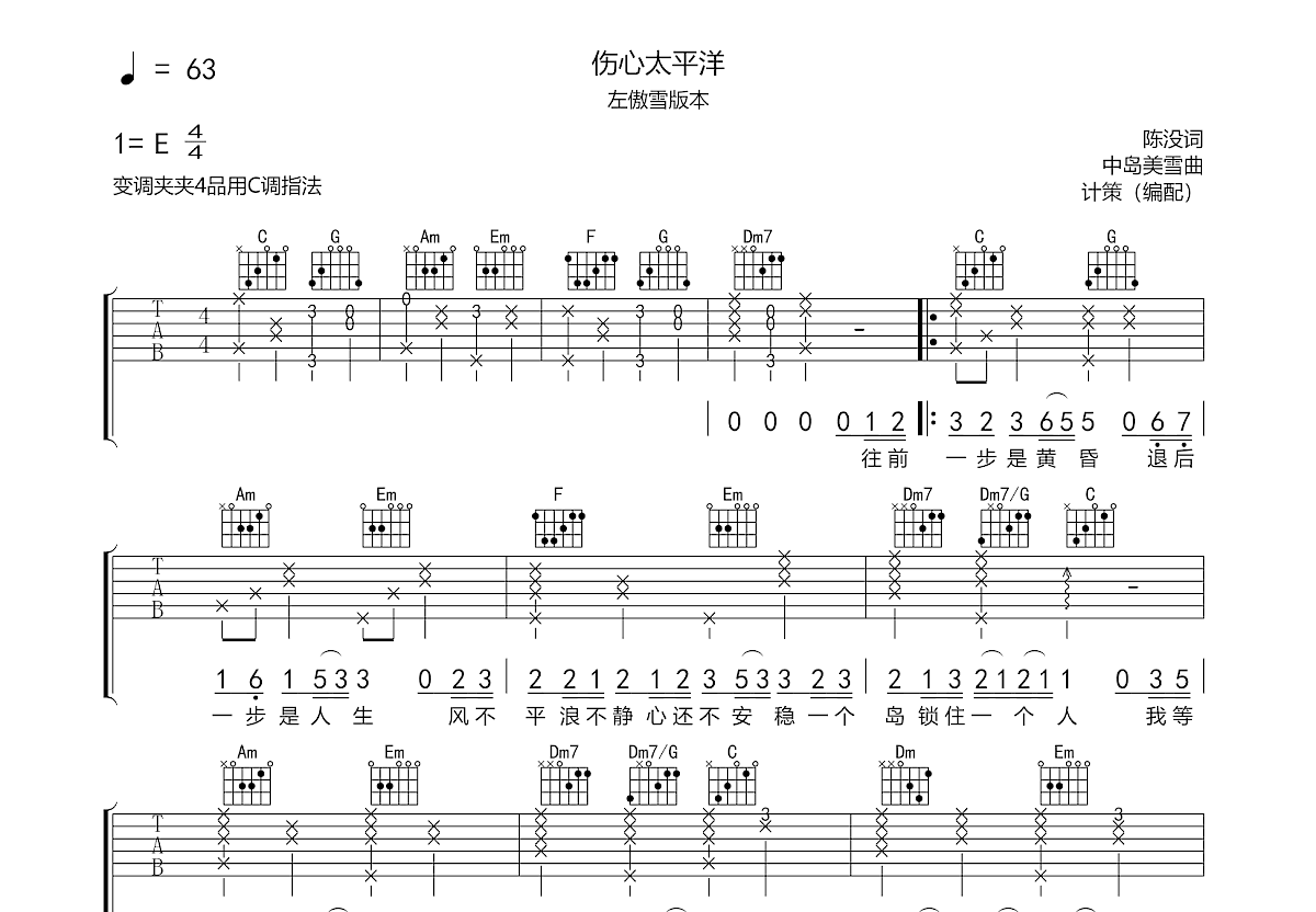 伤心太平洋吉他谱预览图