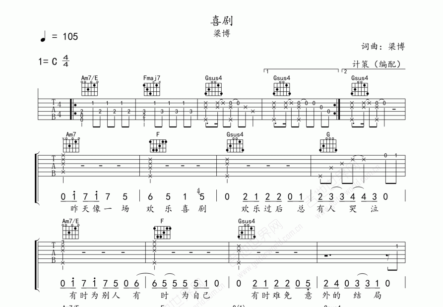 喜剧吉他谱预览图