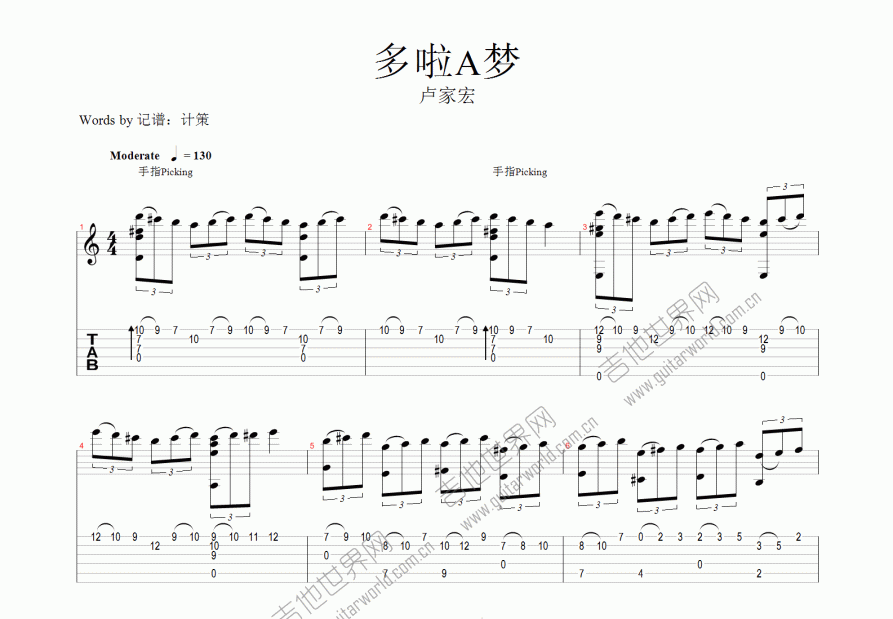 多啦A梦吉他谱预览图