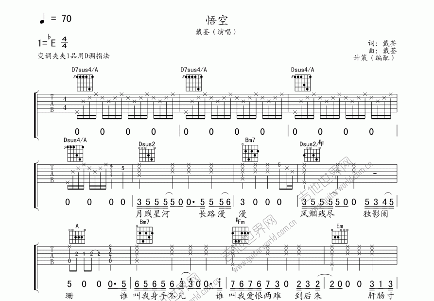 悟空吉他谱预览图