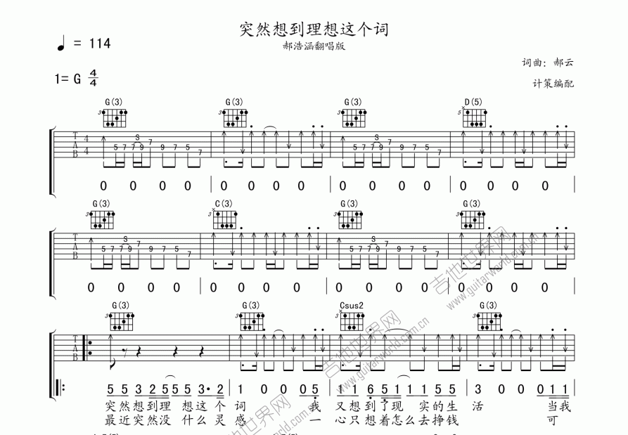 突然想到理想这个词吉他谱预览图