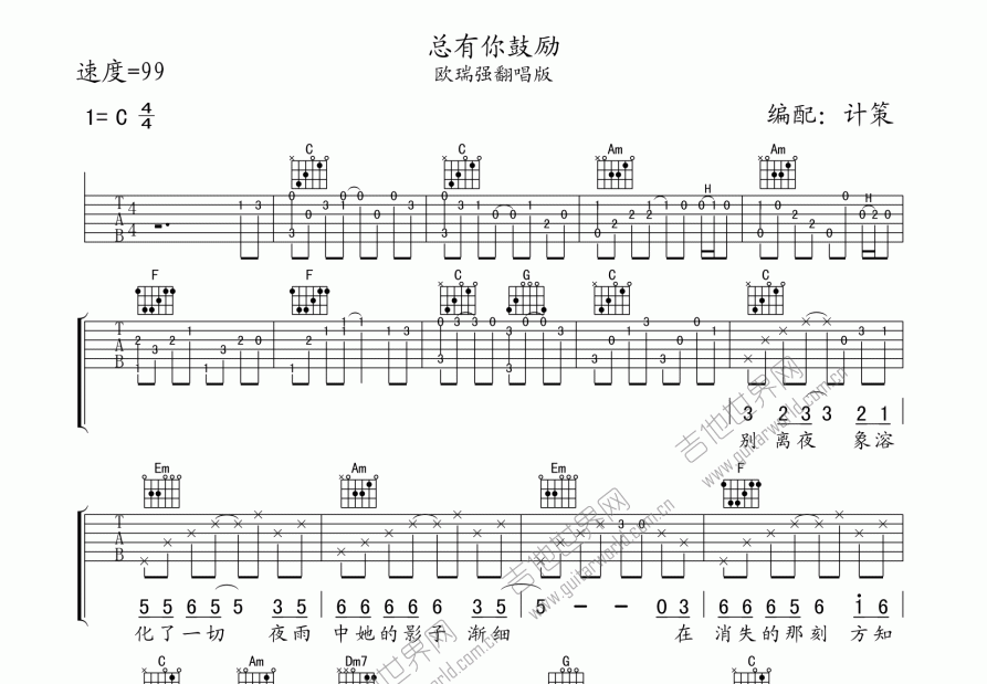 总有你鼓励吉他谱预览图