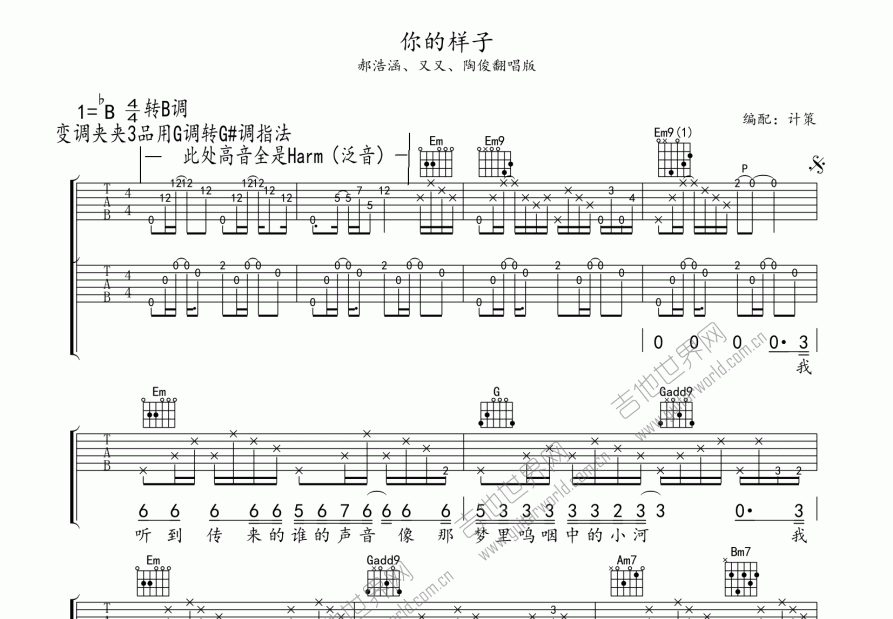 你的样子吉他谱预览图