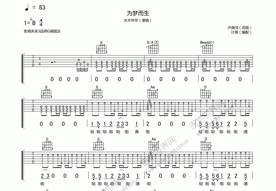 为梦而生吉他谱预览图