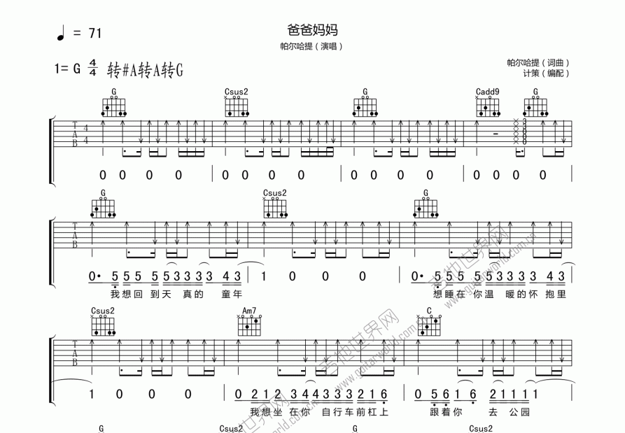 爸爸妈妈吉他谱预览图
