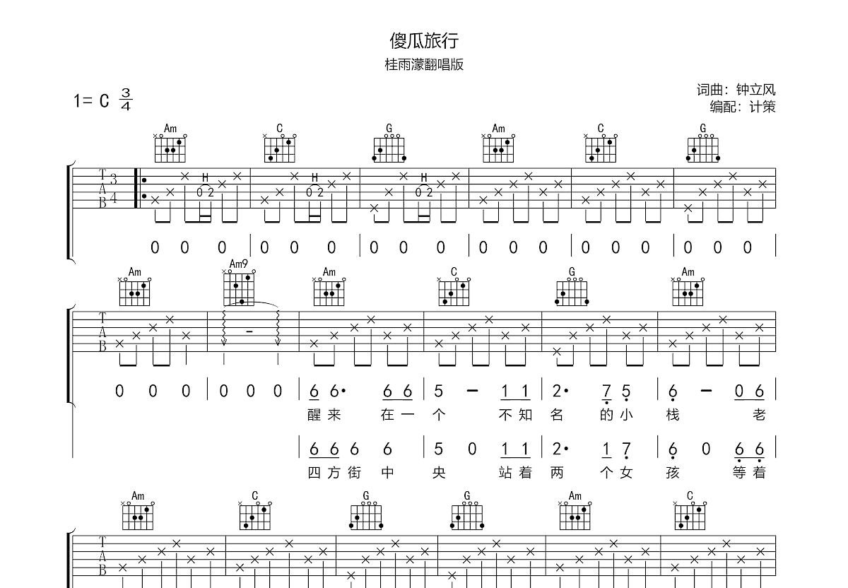 傻瓜旅行吉他谱预览图