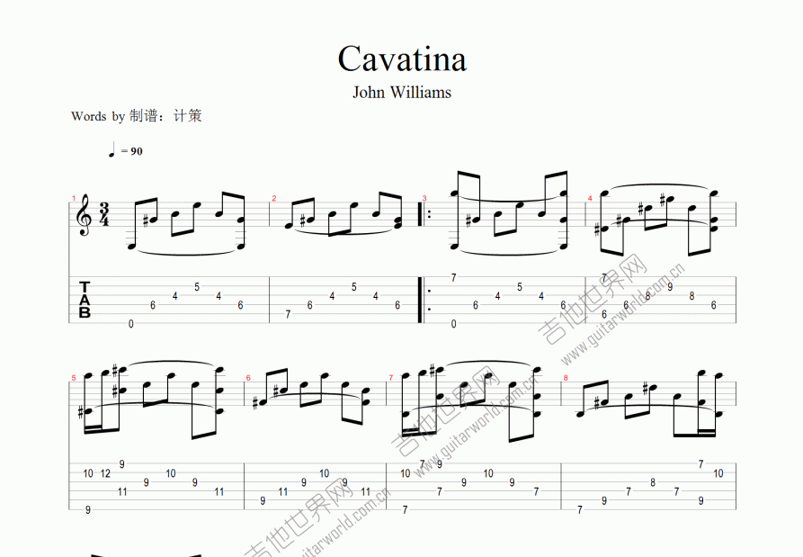 Cavatina （卡法蒂娜）吉他谱预览图