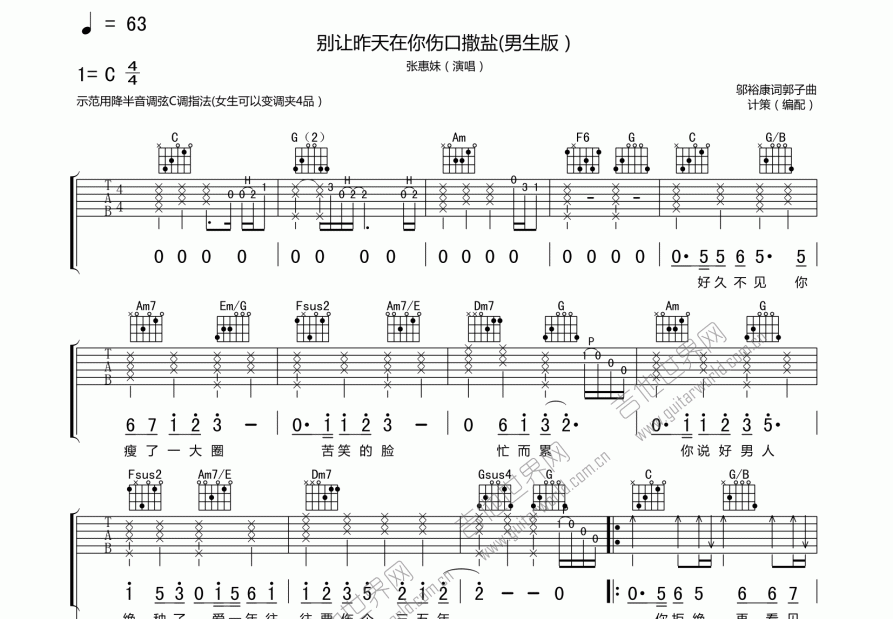 别在伤口撒盐吉他谱预览图