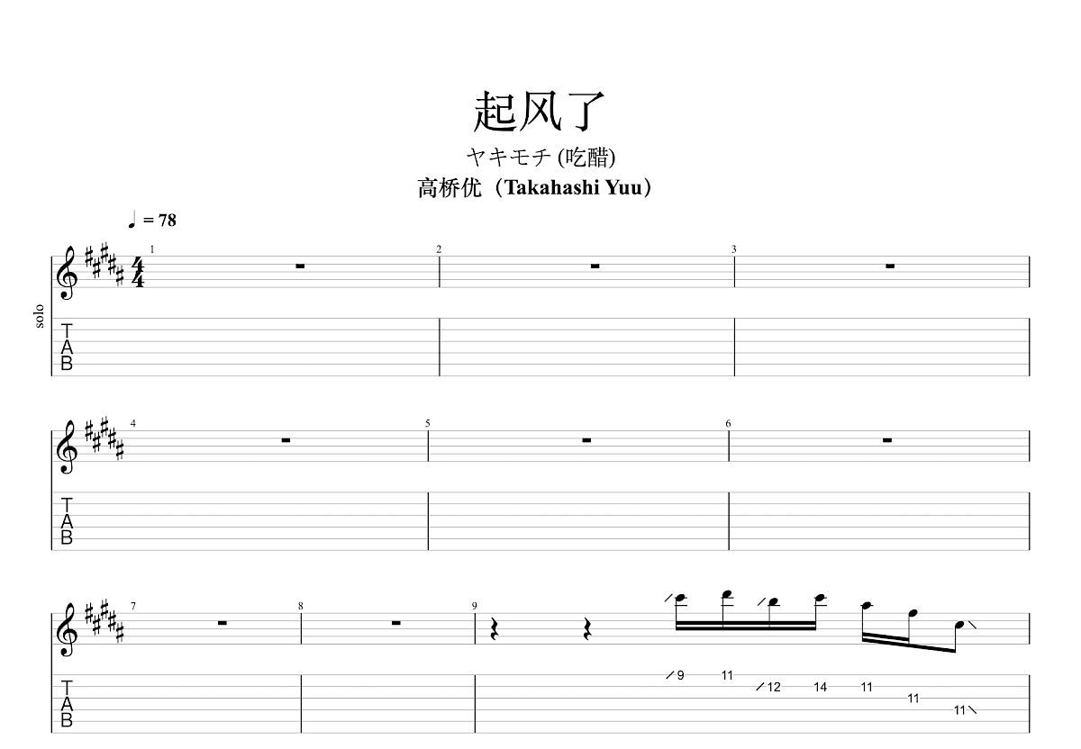 起风了吉他谱预览图