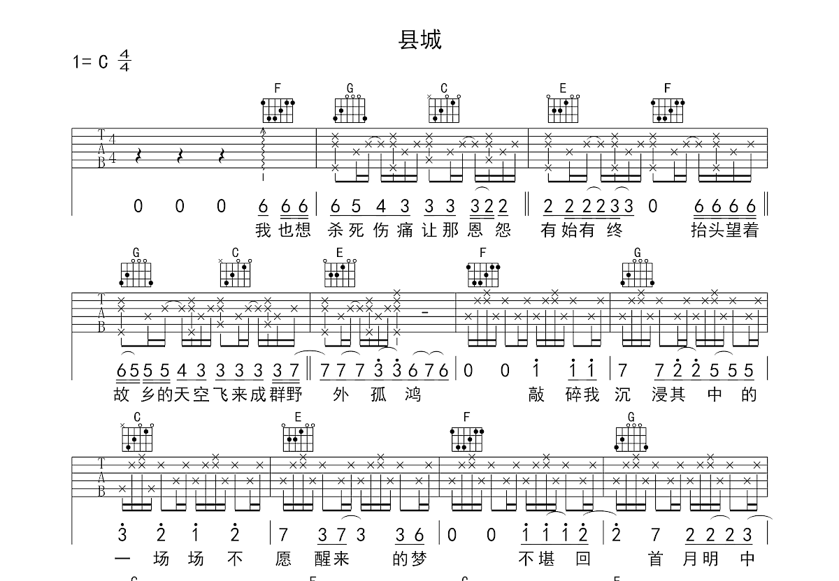 县城吉他谱预览图