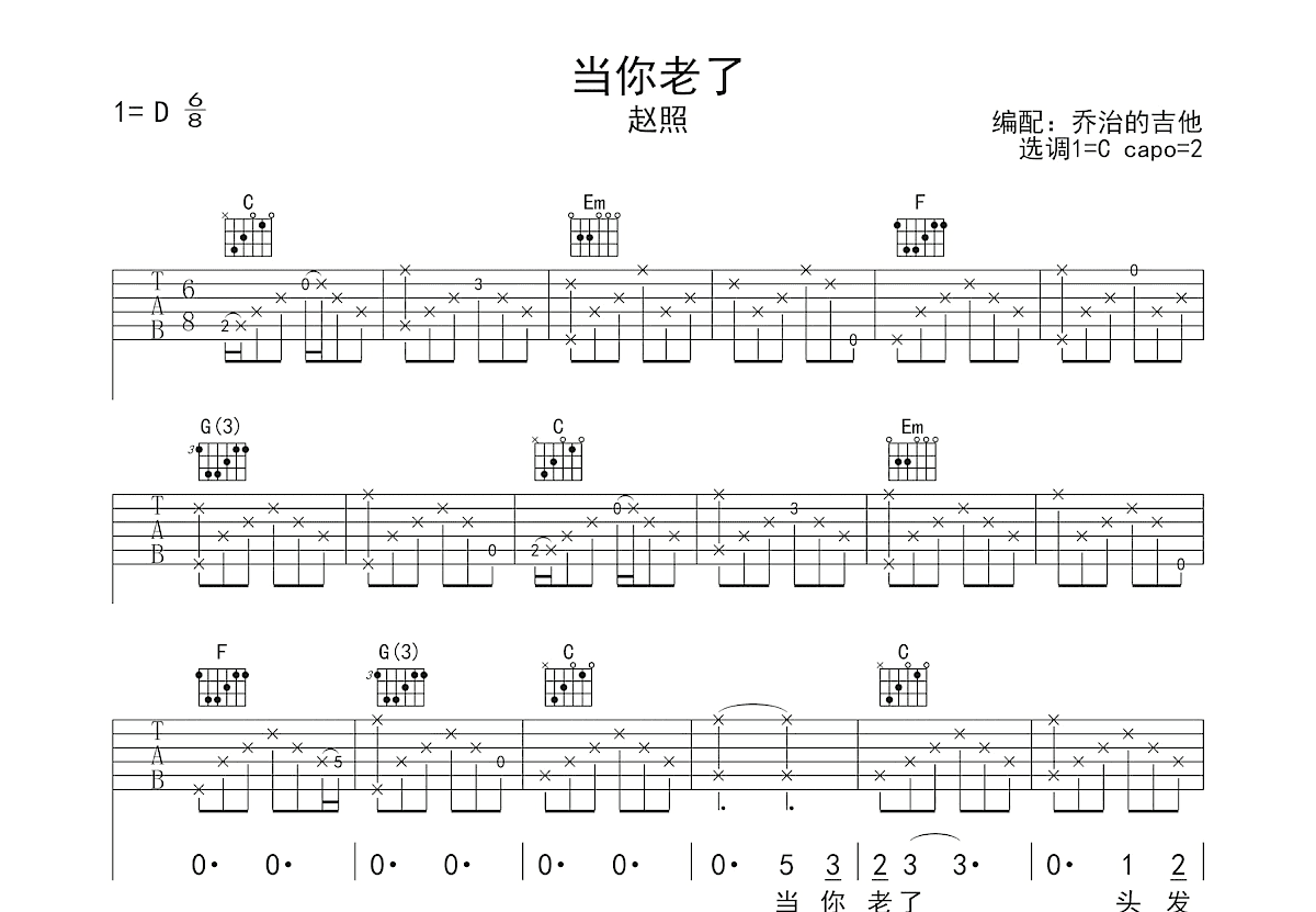 当你老了吉他谱预览图