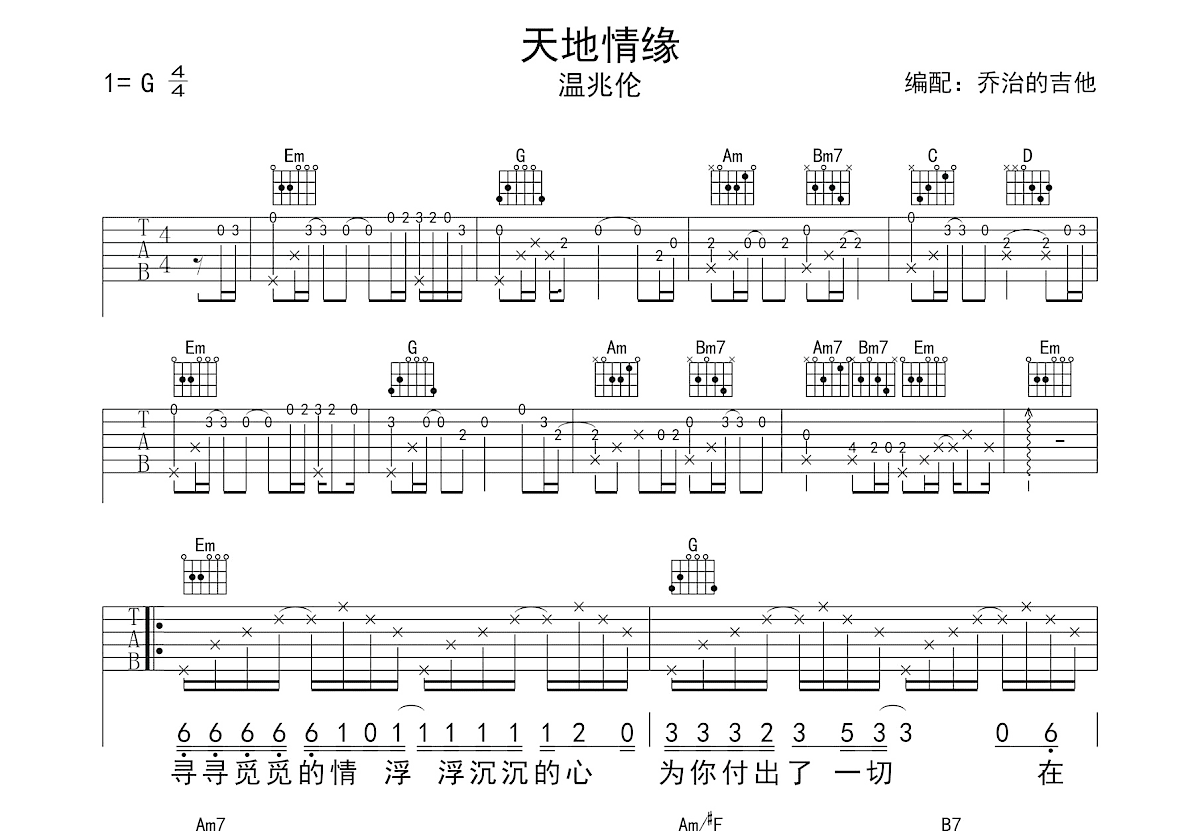 天地情缘吉他谱预览图