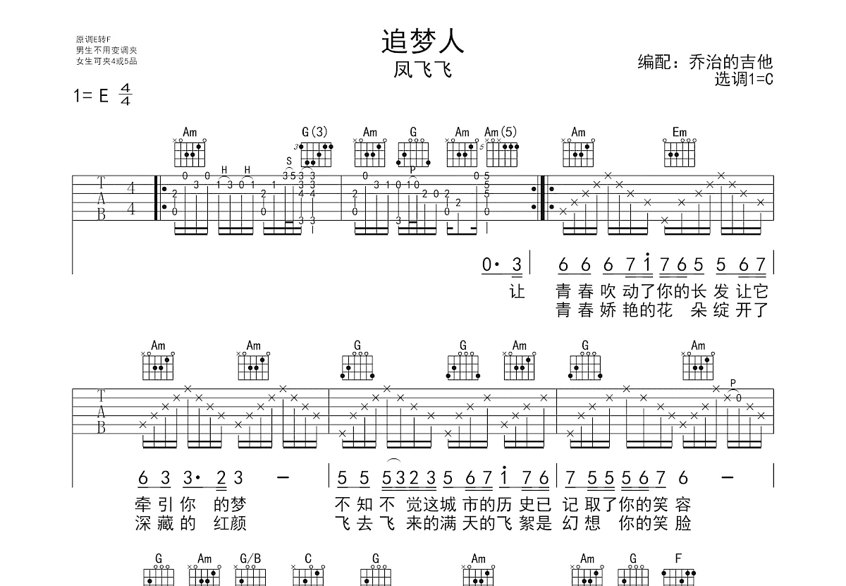 追梦人吉他谱预览图