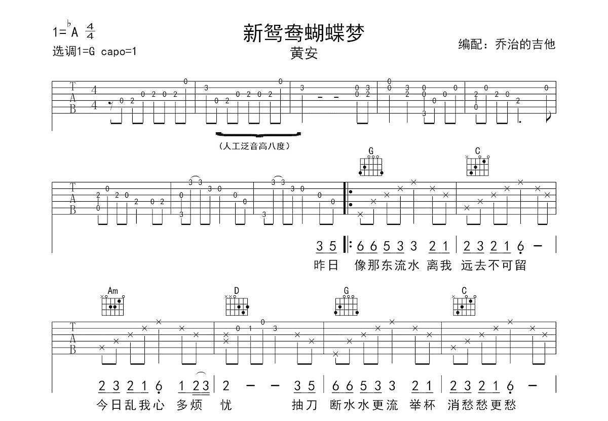 新鸳鸯蝴蝶梦吉他谱预览图