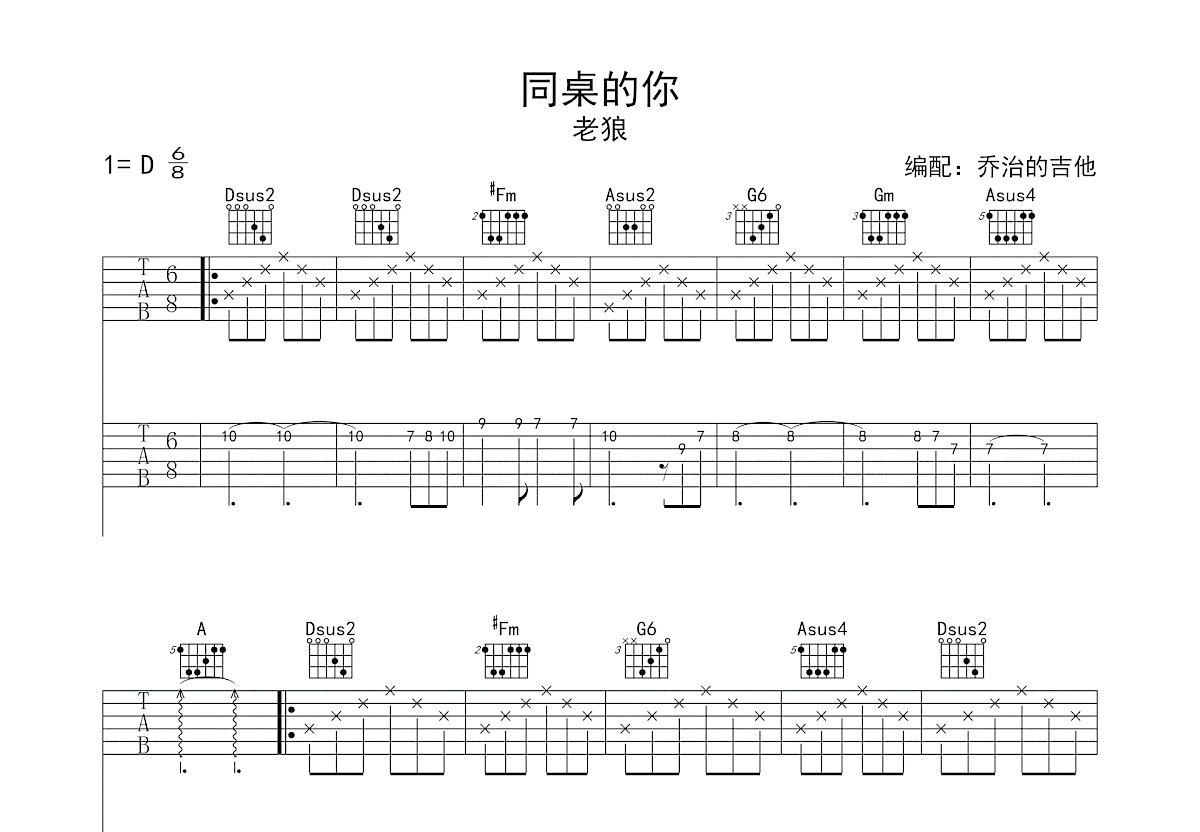 同桌的你吉他谱预览图