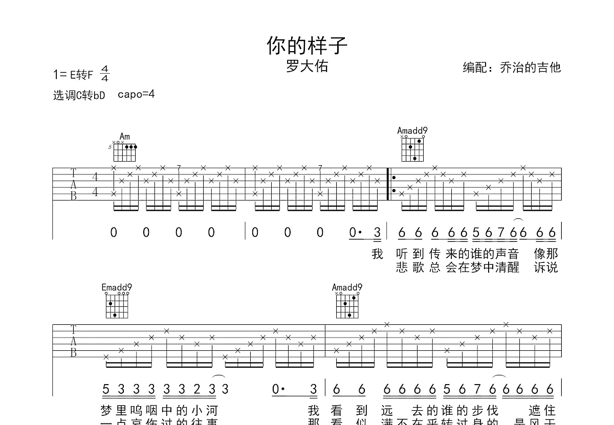 你的样子吉他谱_罗大佑_C调弹唱