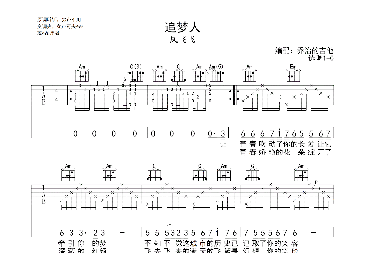 追梦人吉他谱预览图