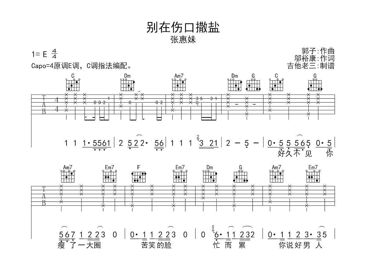 别在伤口撒盐吉他谱预览图