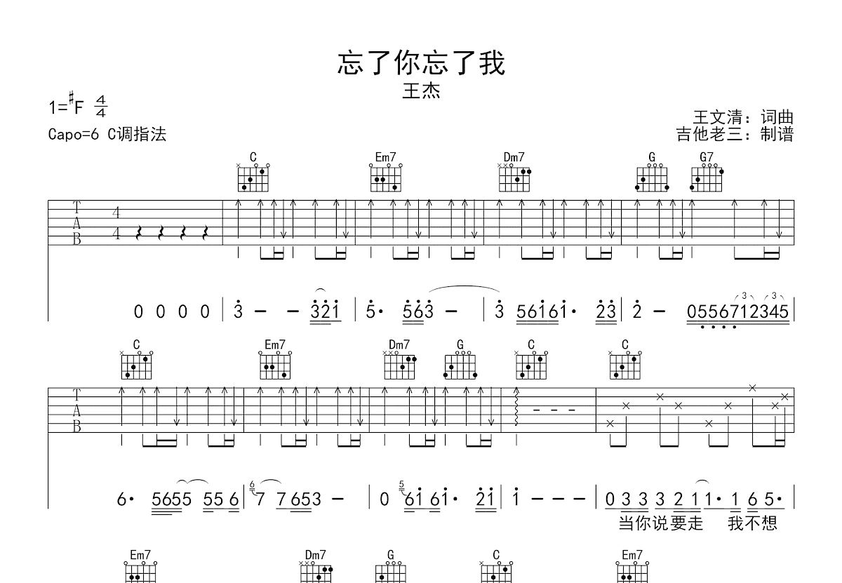 忘了你忘了我吉他谱预览图