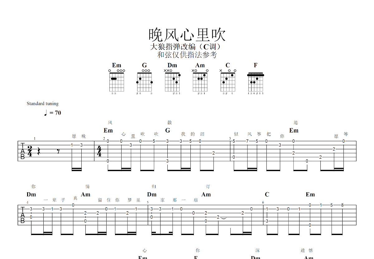 晚风心里吹吉他谱预览图