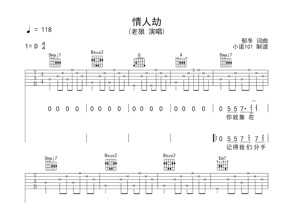 情人劫吉他谱预览图